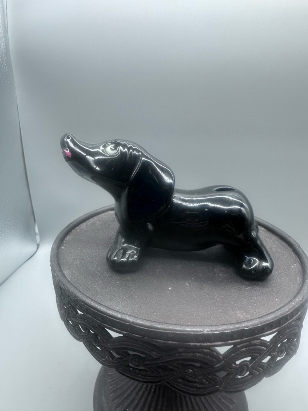 Mid Century Modern Black Ceramic Dachshund Dog Figurine